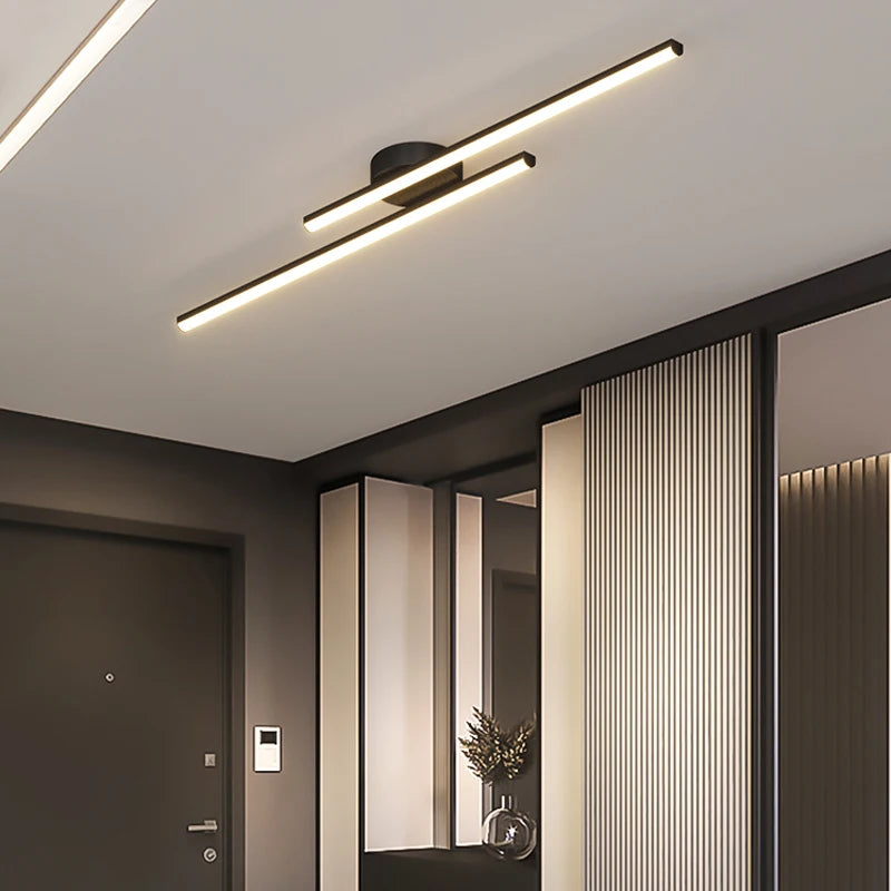 Modern Linear LED Flush Mount Ceiling Light - Black Crossed Bars Chandelier for Living Room, Dining Room & Bedroom (Dimmable with Remote Option)