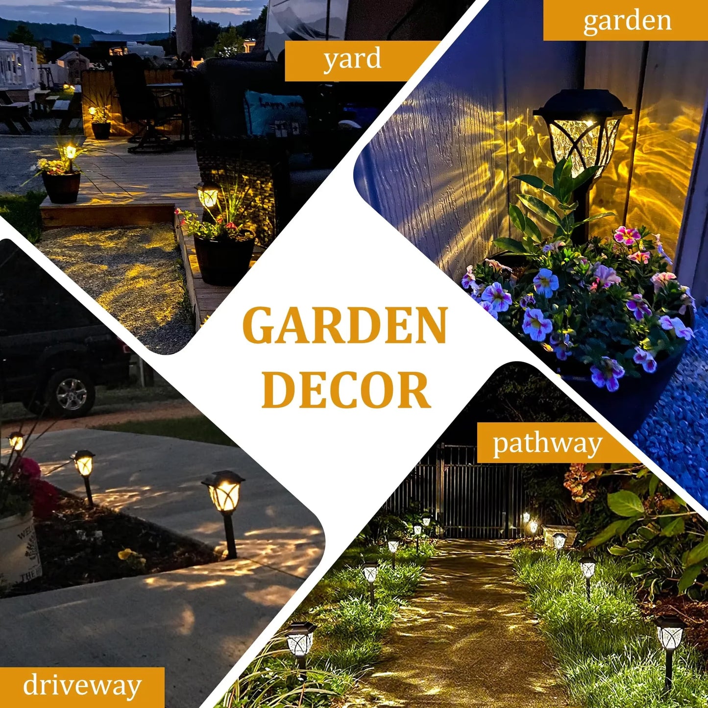 Outdoor Solar Path Lights - Waterproof LED Landscape Stake Lights with Warm White Hollow Pattern for Garden, Lawn & Walkway (Set of 2)