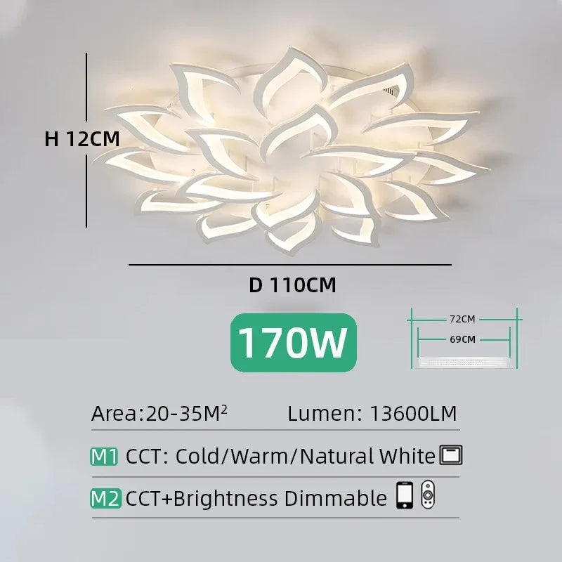 Modern Floral LED Flush Mount Ceiling Light - Multi-Head Acrylic Petal Fixture for Living Room & Master Bedroom (Dimmable with Remote Option)