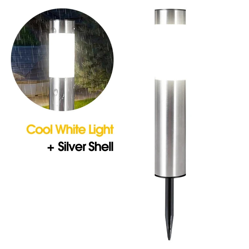 Modern Stainless Steel Solar Path Lights - Waterproof Outdoor LED Bollard Stake Lights for Garden, Walkway & Yard (Warm White, Set of 4)