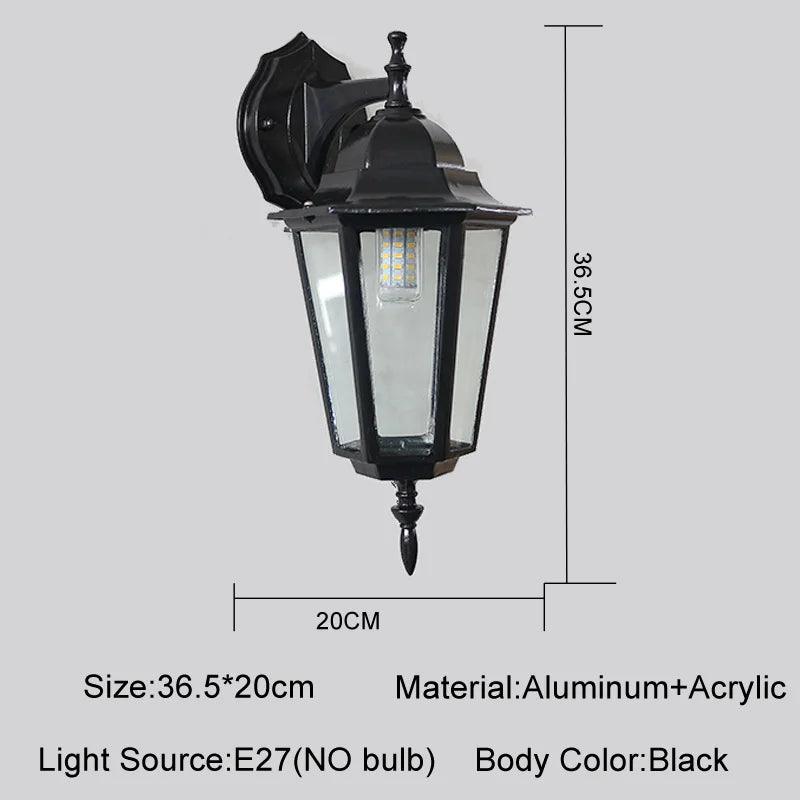 Vintage European Outdoor Wall Lantern - IP65 Waterproof E27 Sconce Light for Porch & Courtyard, Bronze finish