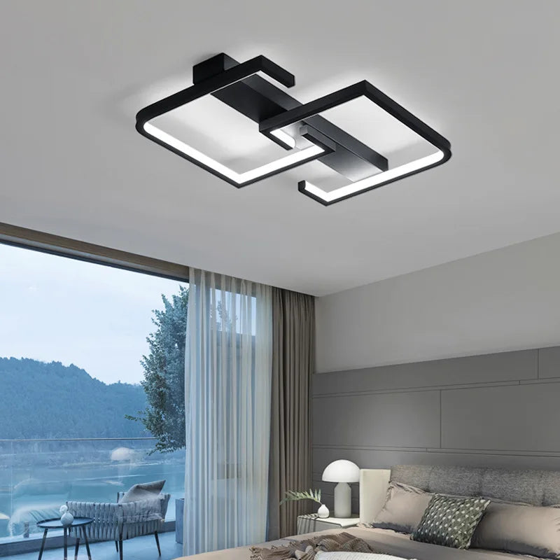 Minimalist Overlapping Box Ceiling Lamp - Acrylic Black Double Square Lighting Fixture for Apartment & Home Office
