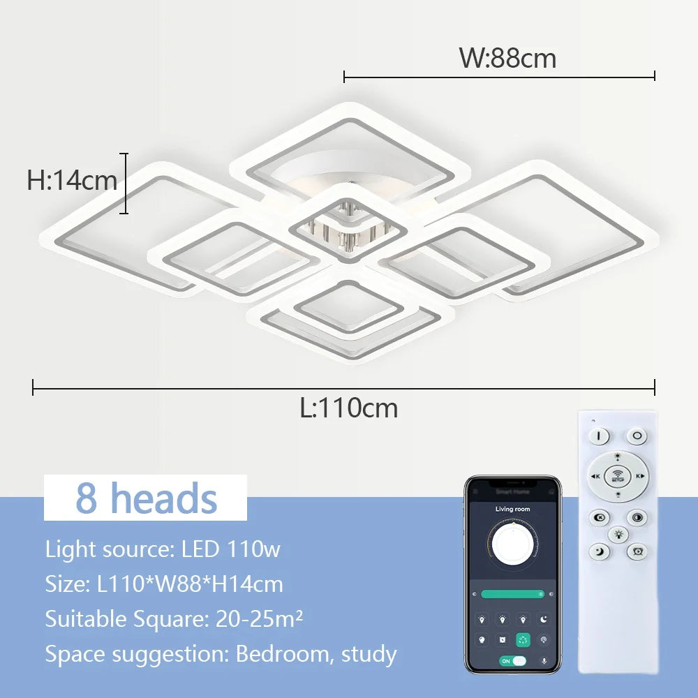 Modern Geometric Squares LED Flush Mount Ceiling Light - White Multi-Head Acrylic Fixture for Living Room & Bedroom (Dimmable with Remote Option)