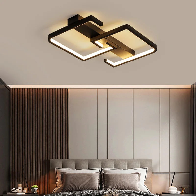 Minimalist Overlapping Box Ceiling Lamp - Acrylic Black Double Square Lighting Fixture for Apartment & Home Office