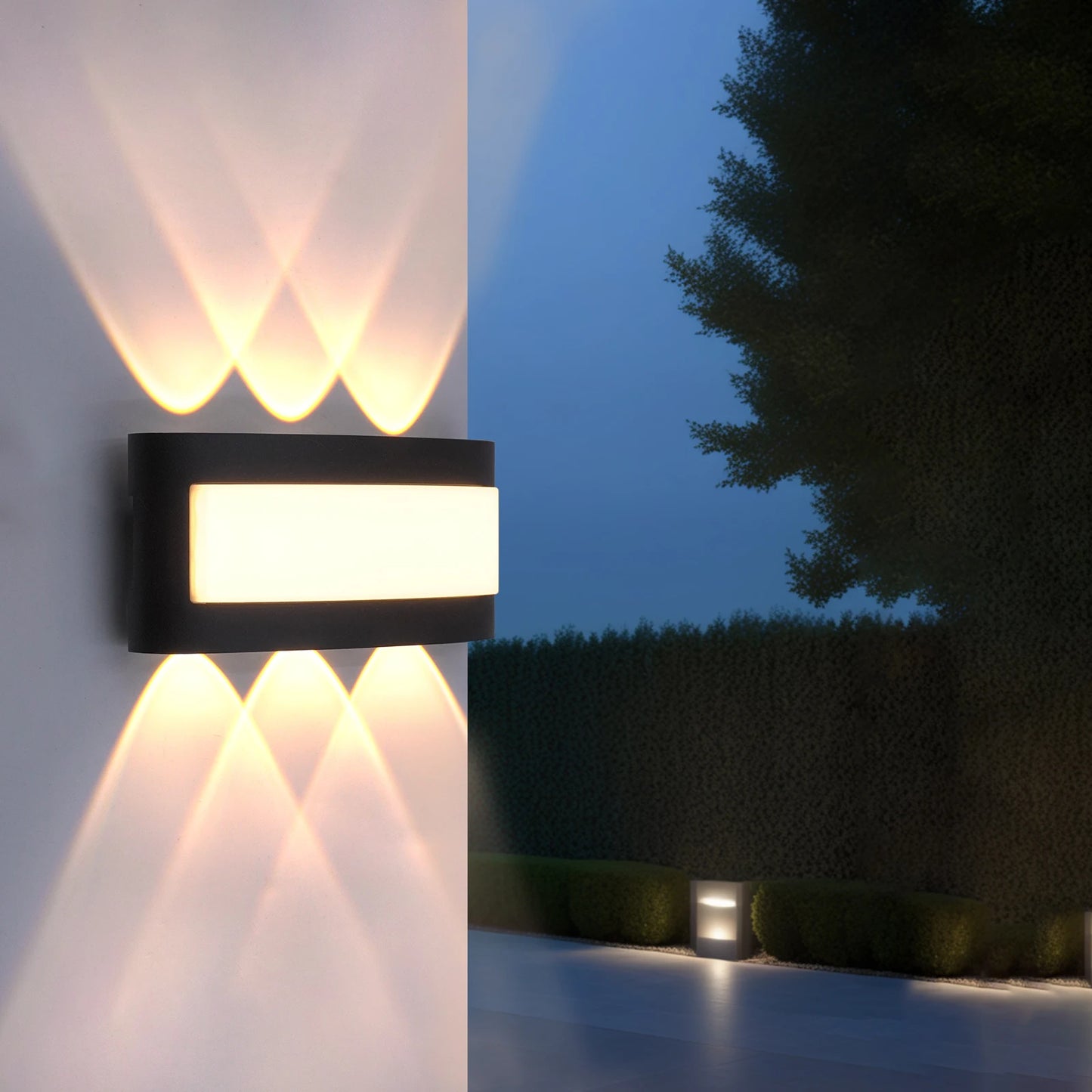 Modern Curved LED Outdoor Wall Sconce - Weatherproof Multi-Beam Exterior Light Fixture for Porch, Garage & Patio (Single/Pair)