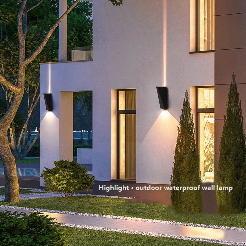 Modern Angular LED Up and Down Outdoor Wall Sconce - Weatherproof Aluminum Exterior Light Fixture for Garage & Porch (Single/Pair)