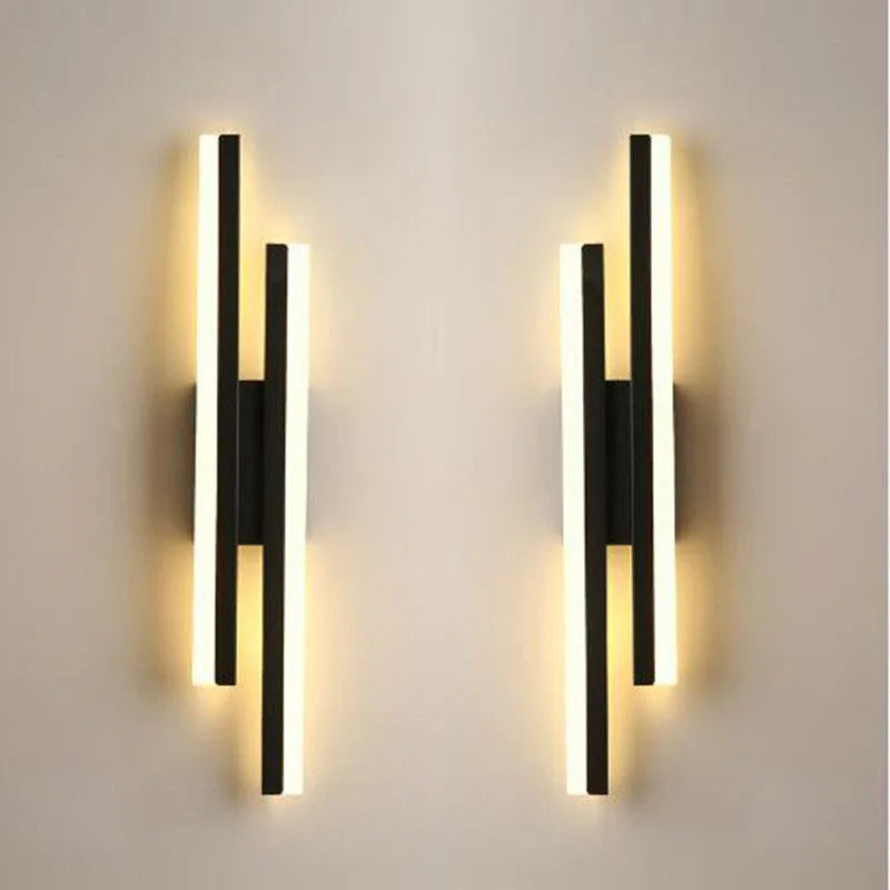Modern Minimalist Linear LED Wall Sconce - Black Crossed Acrylic Light Fixture for Bedroom Bedside, Living Room & Hallway (3-Color Changing)