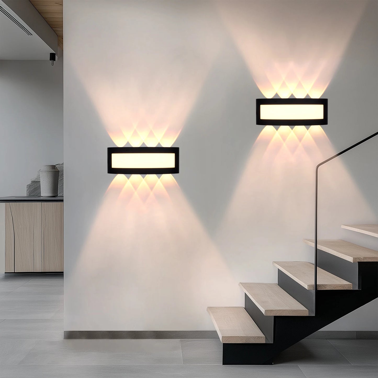 Modern Curved LED Outdoor Wall Sconce - Weatherproof Multi-Beam Exterior Light Fixture for Porch, Garage & Patio (Single/Pair)