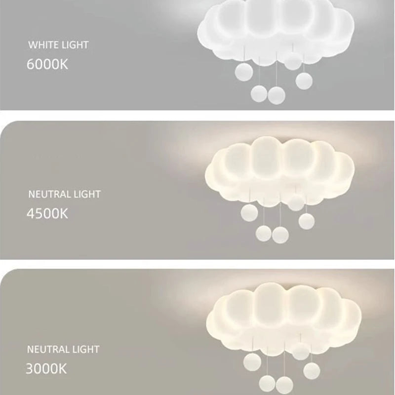 Modern White Cloud LED Flush Mount Ceiling Light - Cute Bubble Fixture with Hanging Orbs for Kids Room & Nursery (50cm, Dimmable Option)
