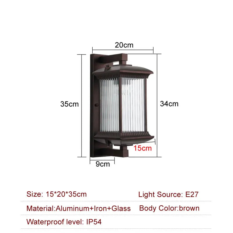 Modern Outdoor Wall Lantern with Ribbed Glass - IP65 Waterproof Metal Sconce Light for Porch & Villa Garden, Oil-Rubbed Bronze