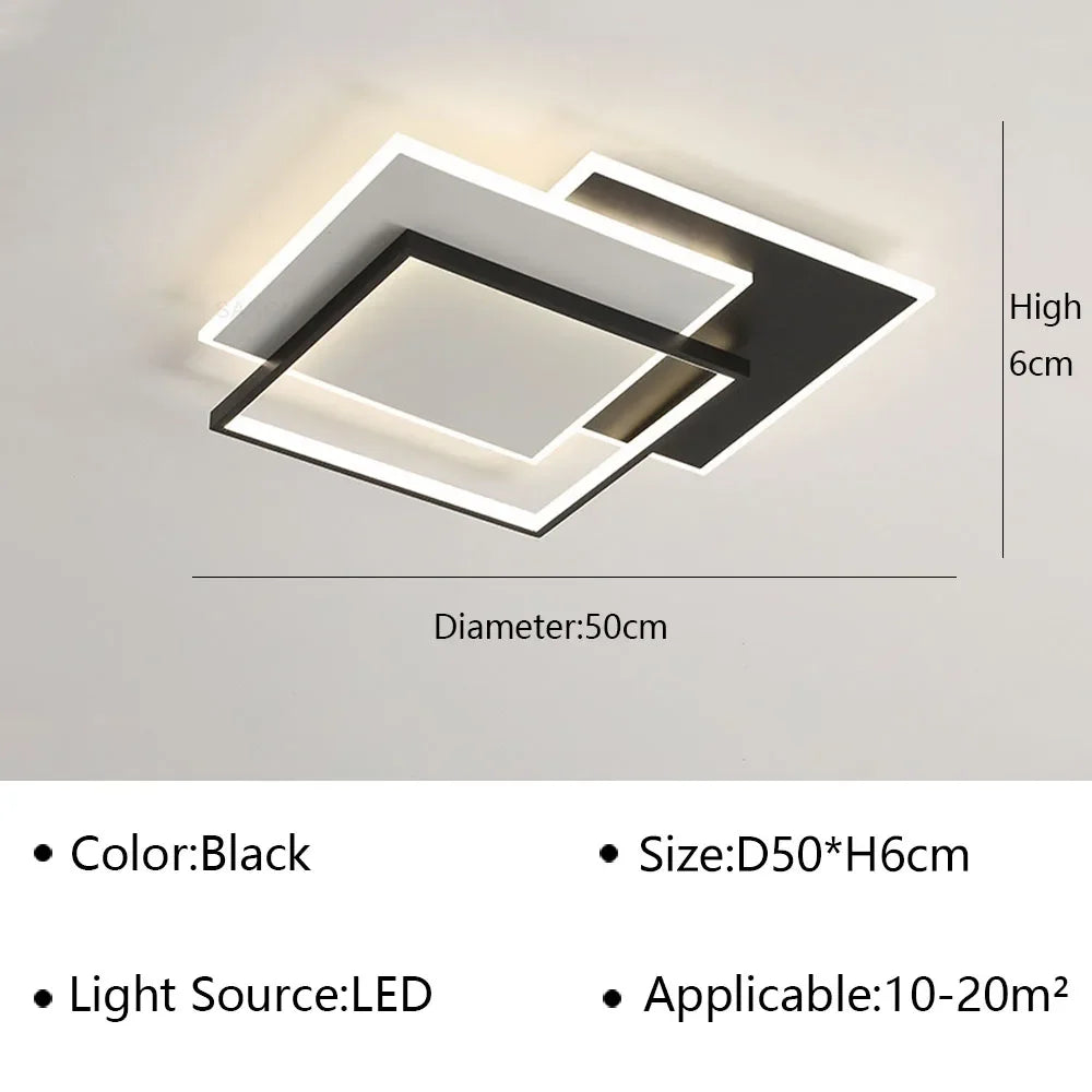 Modern Rectangle LED Ceiling Light - Ultra-Thin Minimalist Chandelier for Living Room & Kitchen, Black & White Finish, Tricolor Light