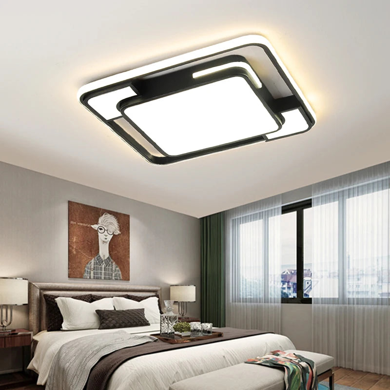 Modern Double-Frame LED Flush Mount Ceiling Light - Geometric Acrylic Fixture for Living Room, Dining Room & Bedroom (Dimmable with Remote Option)