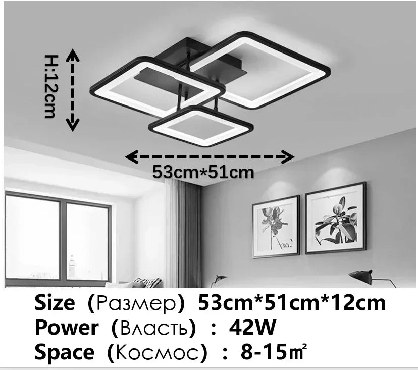 Modern Geometric Square LED Chandelier - Flush Mount Ceiling Light for Living Room, 12-Lights, Dimmable Cold White, Black & White Finish