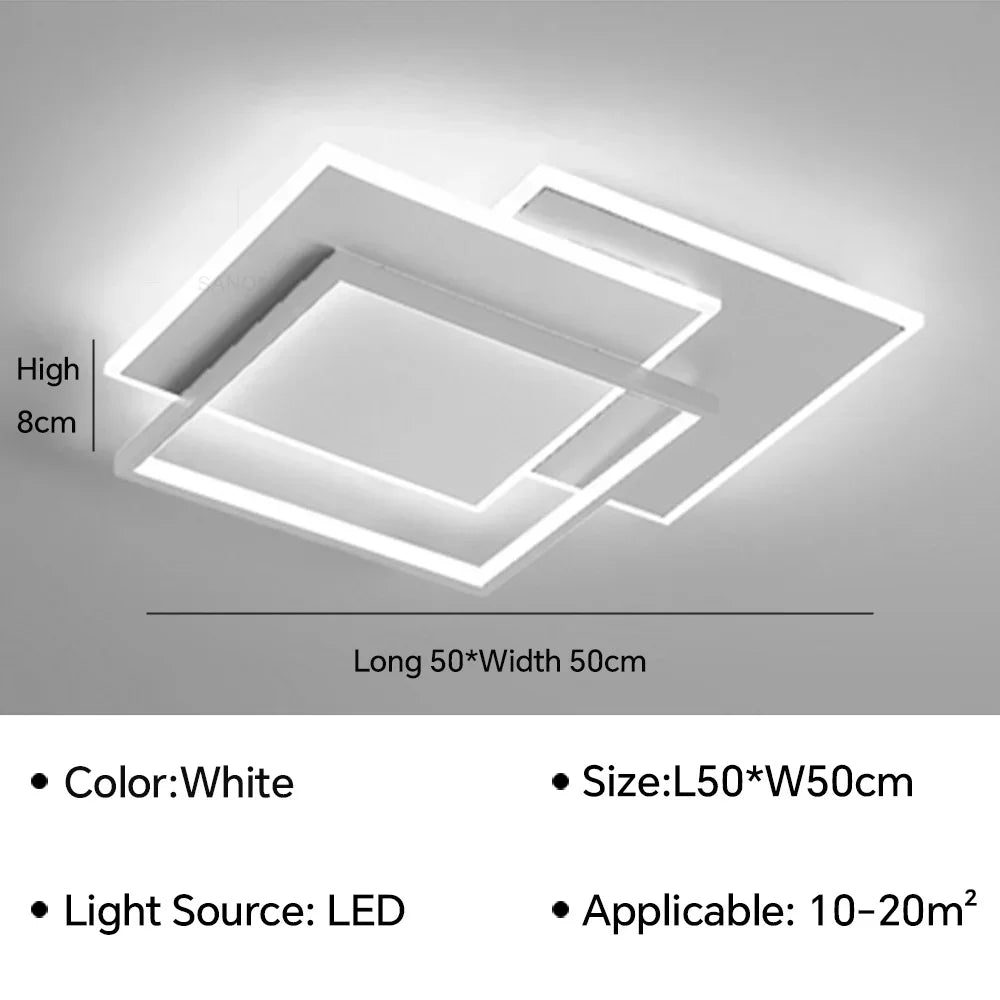 Modern Rectangle LED Ceiling Light - Ultra-Thin Minimalist Chandelier for Living Room & Kitchen, Black & White Finish, Tricolor Light