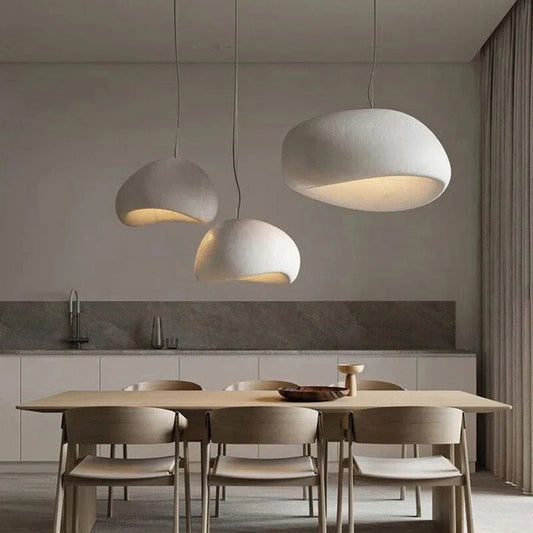 Modern Wabi-Sabi Pendant Light - Stone-Texture LED Chandelier for Living Room, Large 32-Inch Gray Hanging Lamp, Warm White Lighting
