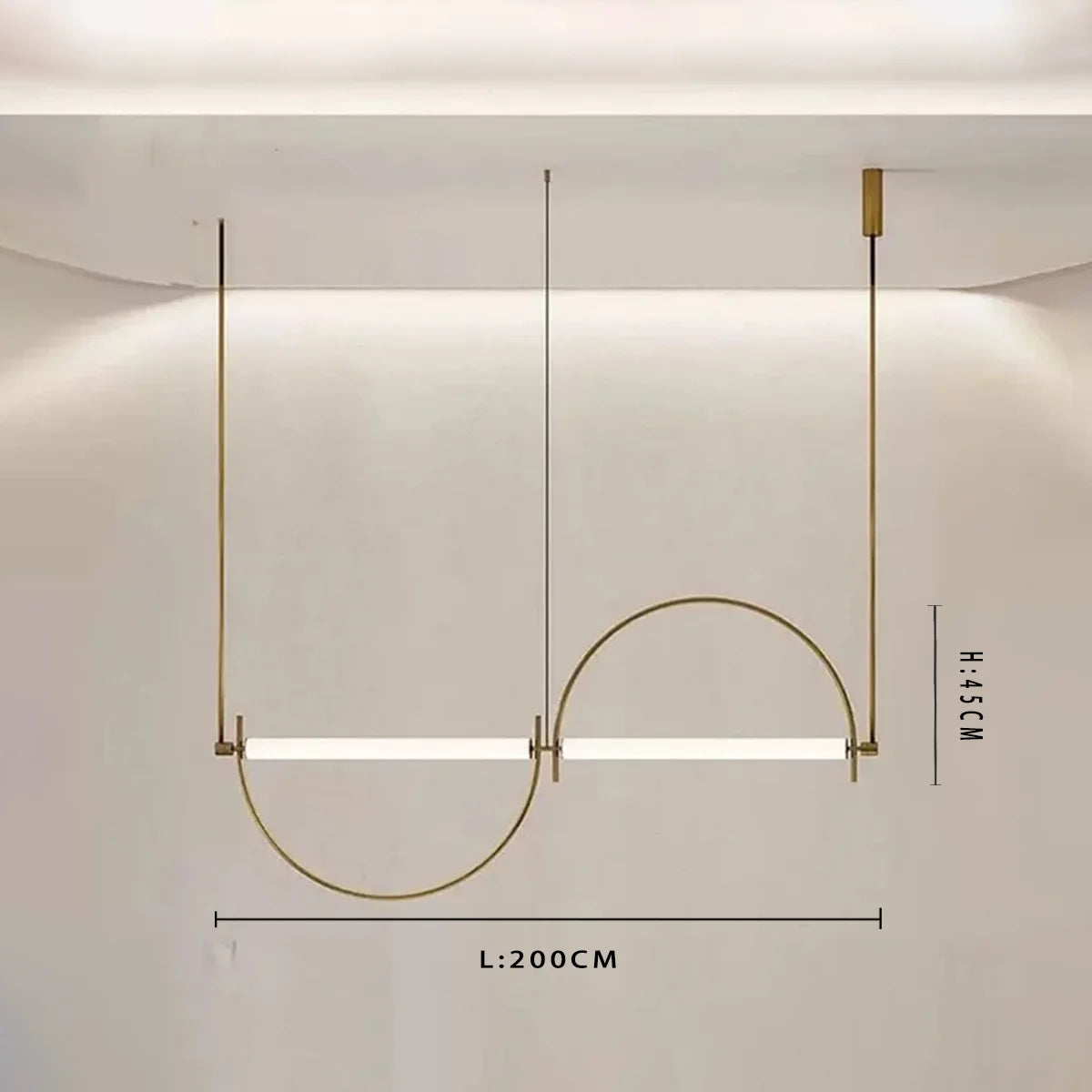 Modern Minimalist Linear Pendant Light - Extra Large 94-Inch (240cm) Geometric LED Chandelier for Villa & Office, Gold Finish, 3000K Warm Light
