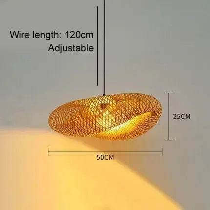 Modern Bamboo Weaving Pendant Light - Wabi-Sabi Style Hanging Lamp for Dining Room, 32-Inch (80cm) Large Handwoven Chandelier, Natural Wood Finish