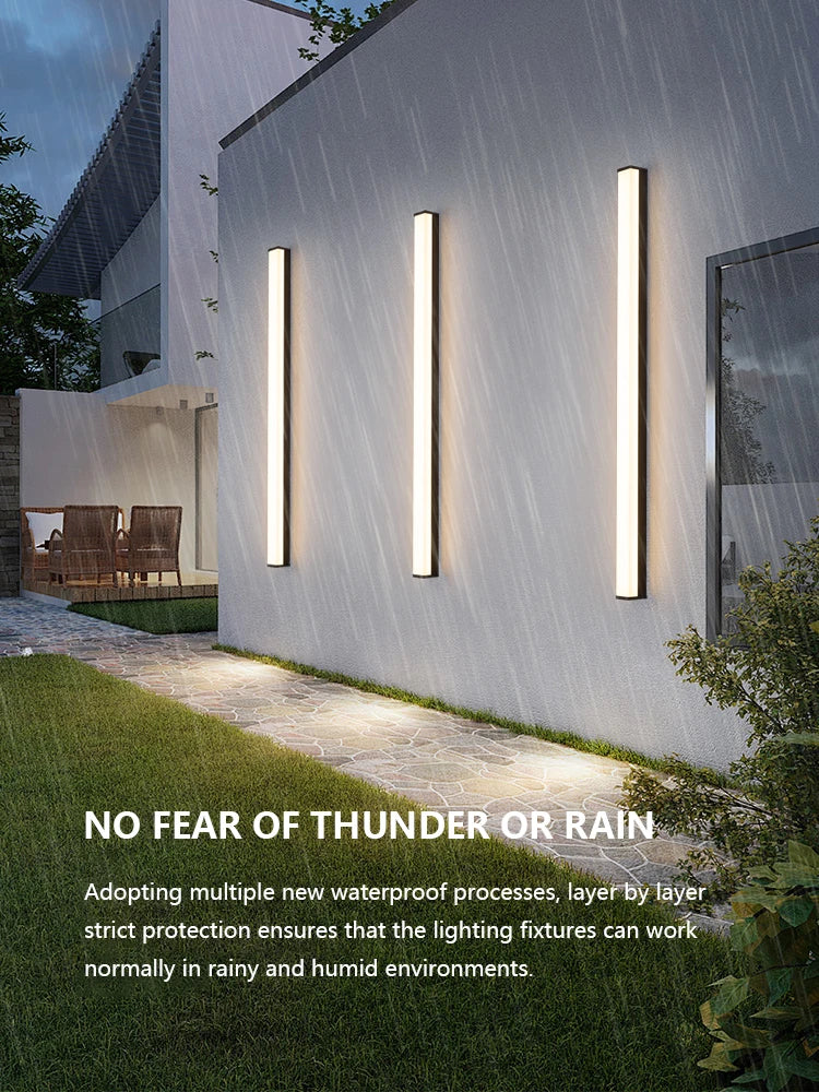 Minimalist Modern Long Strip LED Outdoor Wall Sconce - Weatherproof IP65 Exterior Light Fixture for Villa Porch, Garage & Garden