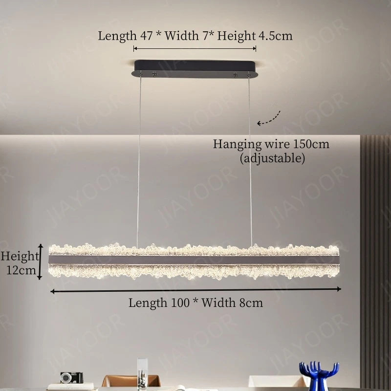 Modern Crystal-Style LED Linear Chandelier - Rose Gold Ice Glass Pendant Light for Dining Table, 40-Inch (100cm), Tricolor Light