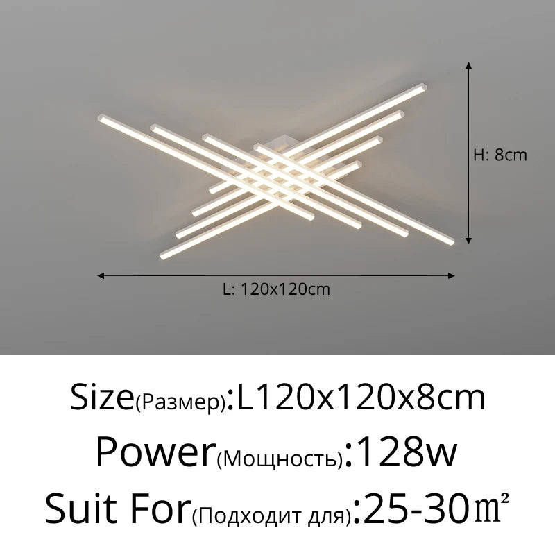 Modern Linear LED Flush Mount Ceiling Light - Black Crossed Bars Chandelier for Living Room, Dining Room & Bedroom (Dimmable with Remote Option)