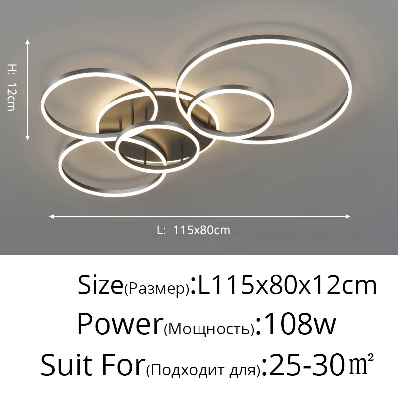 Modern Interlocking Rings LED Flush Mount Ceiling Light - Gold Acrylic Geometric Fixture for Living Room & Bedroom (Dimmable with Remote Option)