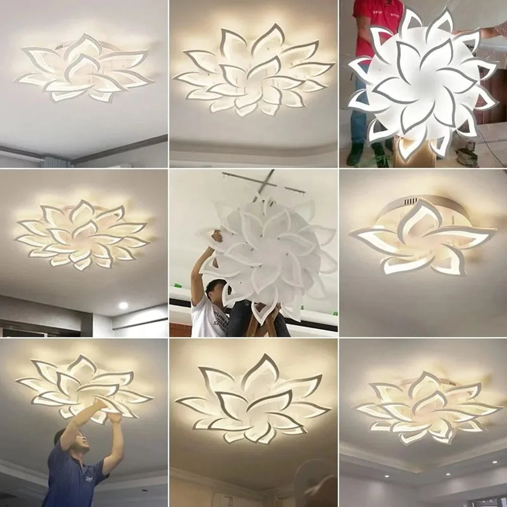 Modern Floral LED Flush Mount Ceiling Light - Multi-Head Acrylic Petal Fixture for Living Room & Master Bedroom (Dimmable with Remote Option)