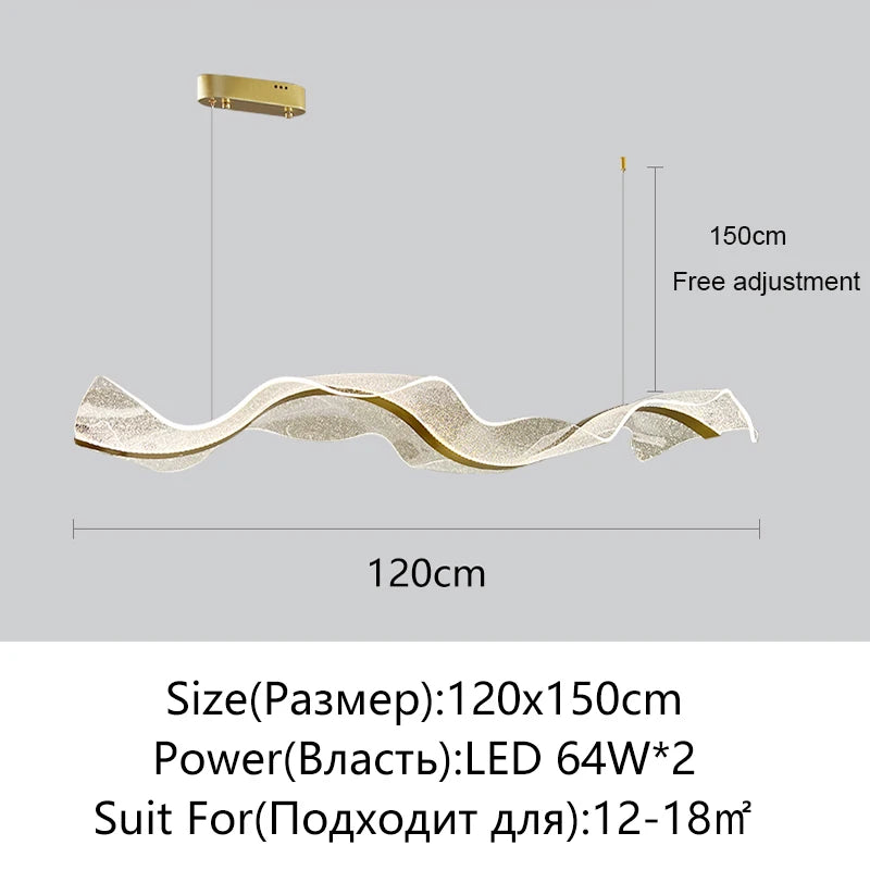 Modern Nordic Wave LED Chandelier - Minimalist Wave Pendant Light for Dining Room, Stepless Dimming
