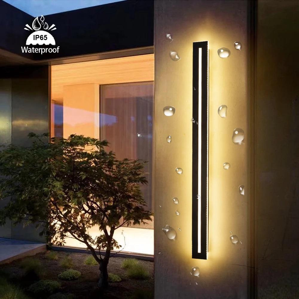 Modern Hollow Linear Outdoor LED Wall Sconce - Black Metal Exterior Light Fixture for Porch, Patio & Garage (Single/Pair)