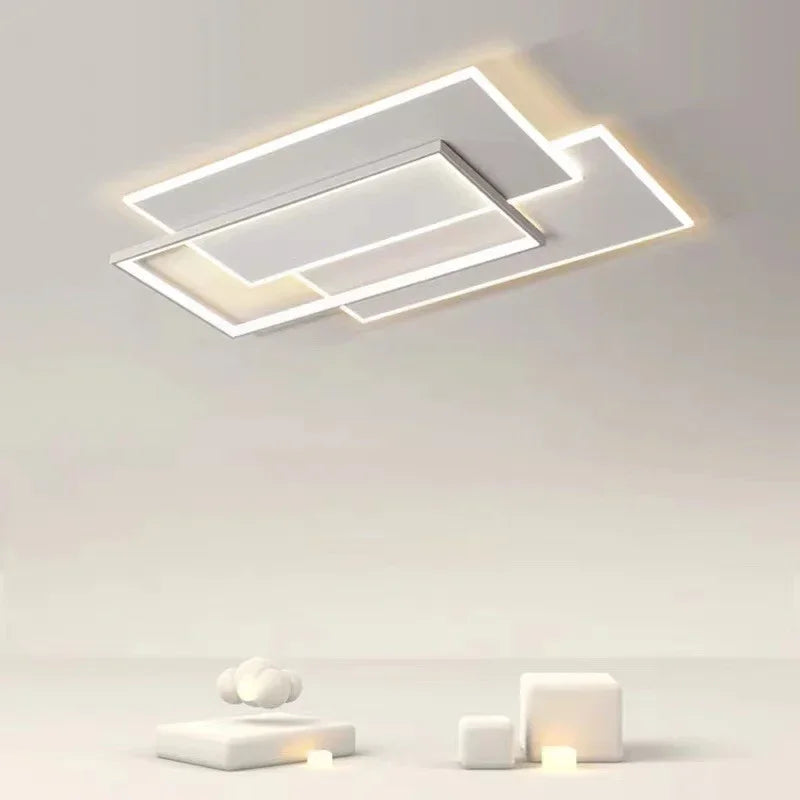 Modern Rectangle LED Ceiling Light - Ultra-Thin Minimalist Chandelier for Living Room & Kitchen, Black & White Finish, Tricolor Light
