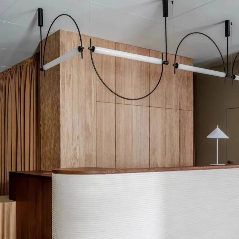 Modern Minimalist Linear Pendant Light - Extra Large 94-Inch (240cm) Geometric LED Chandelier for Villa & Office, Gold Finish, 3000K Warm Light