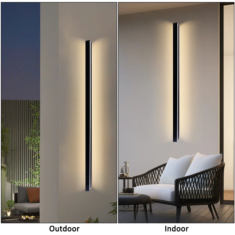 Modern Outdoor Linear LED Wall Sconce - Black Aluminum Exterior Light Fixture for Garage, Patio & Porch (Single/Pair)
