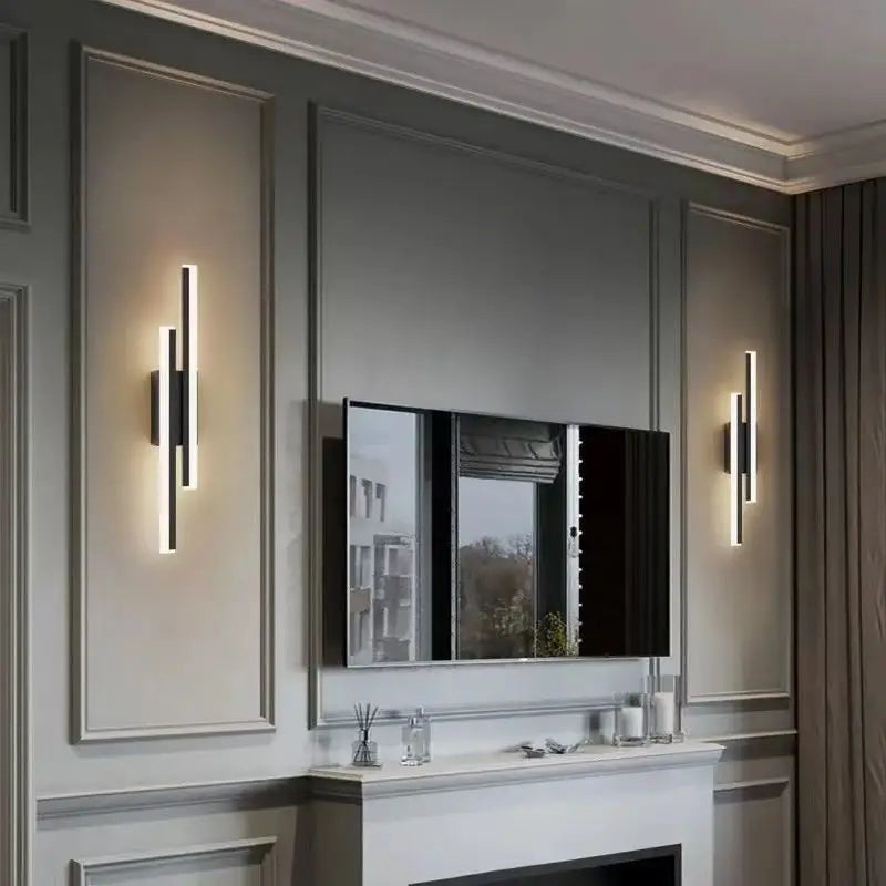 Modern Minimalist Linear LED Wall Sconce - Black Crossed Acrylic Light Fixture for Bedroom Bedside, Living Room & Hallway (3-Color Changing)