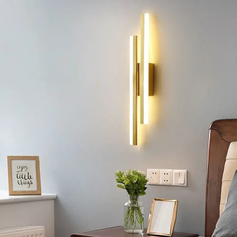 Modern Minimalist Linear LED Wall Sconce - Black Crossed Acrylic Light Fixture for Bedroom Bedside, Living Room & Hallway (3-Color Changing)