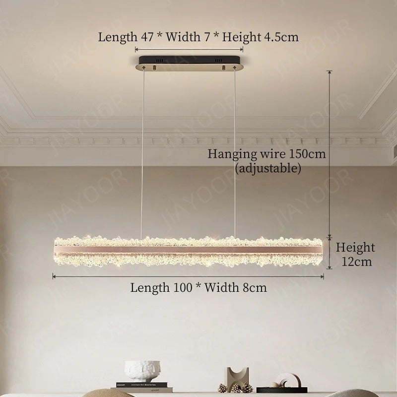 Modern Crystal-Style LED Linear Chandelier - Rose Gold Ice Glass Pendant Light for Dining Table, 40-Inch (100cm), Tricolor Light