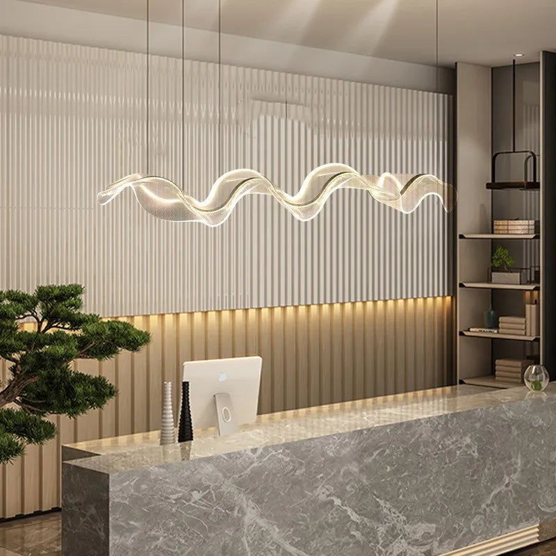 Modern Nordic Wave LED Chandelier - Minimalist Wave Pendant Light for Dining Room, Stepless Dimming