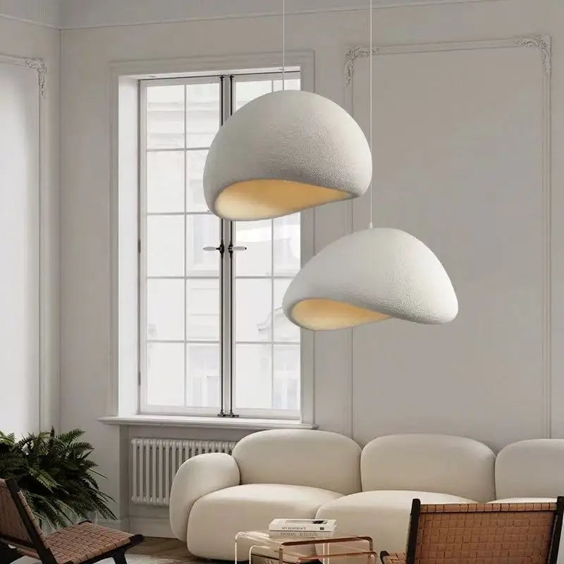 Modern Wabi-Sabi Pendant Light - Stone-Texture LED Chandelier for Living Room, Large 32-Inch Gray Hanging Lamp, Warm White Lighting
