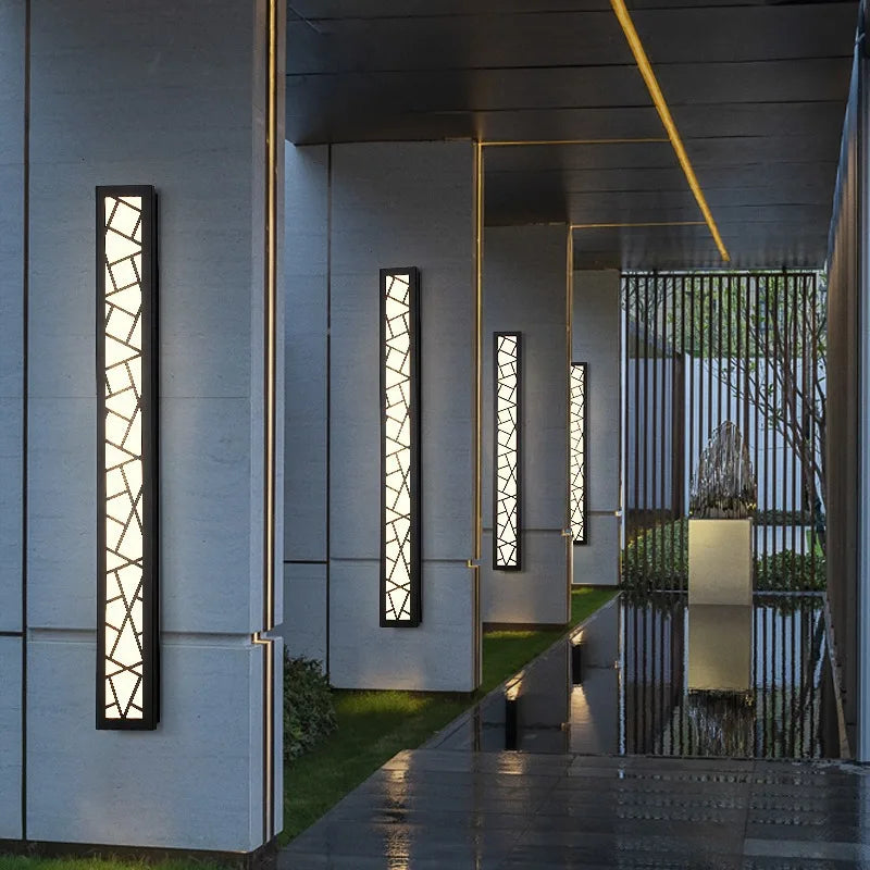 Modern Outdoor LED Wall Sconce - Linear Geometric Black Light Fixture for Porch, Patio, Garage & Villa Garden (Single/Pair)