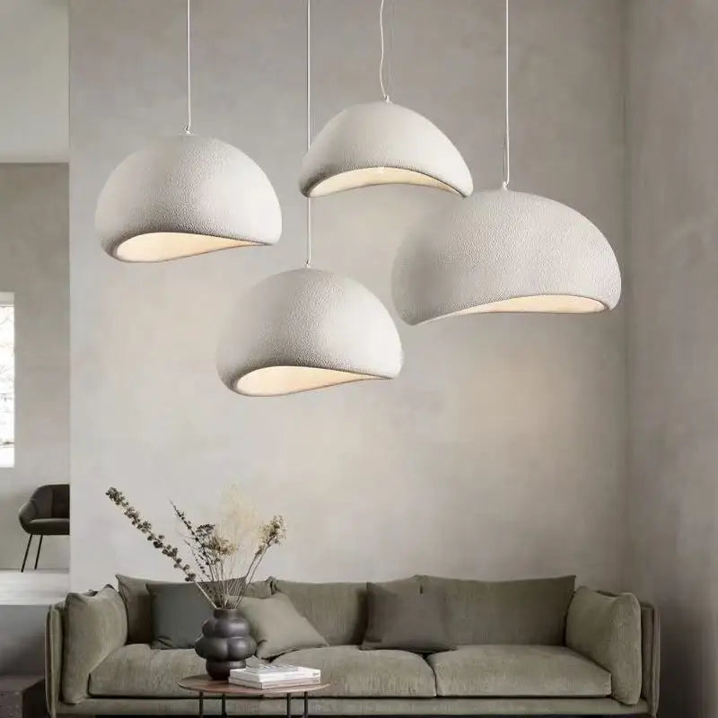Modern Wabi-Sabi Pendant Light - Stone-Texture LED Chandelier for Living Room, Large 32-Inch Gray Hanging Lamp, Warm White Lighting
