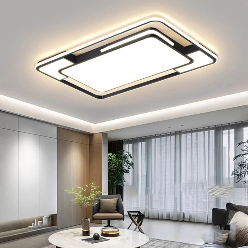 Modern Double-Frame LED Flush Mount Ceiling Light - Geometric Acrylic Fixture for Living Room, Dining Room & Bedroom (Dimmable with Remote Option)