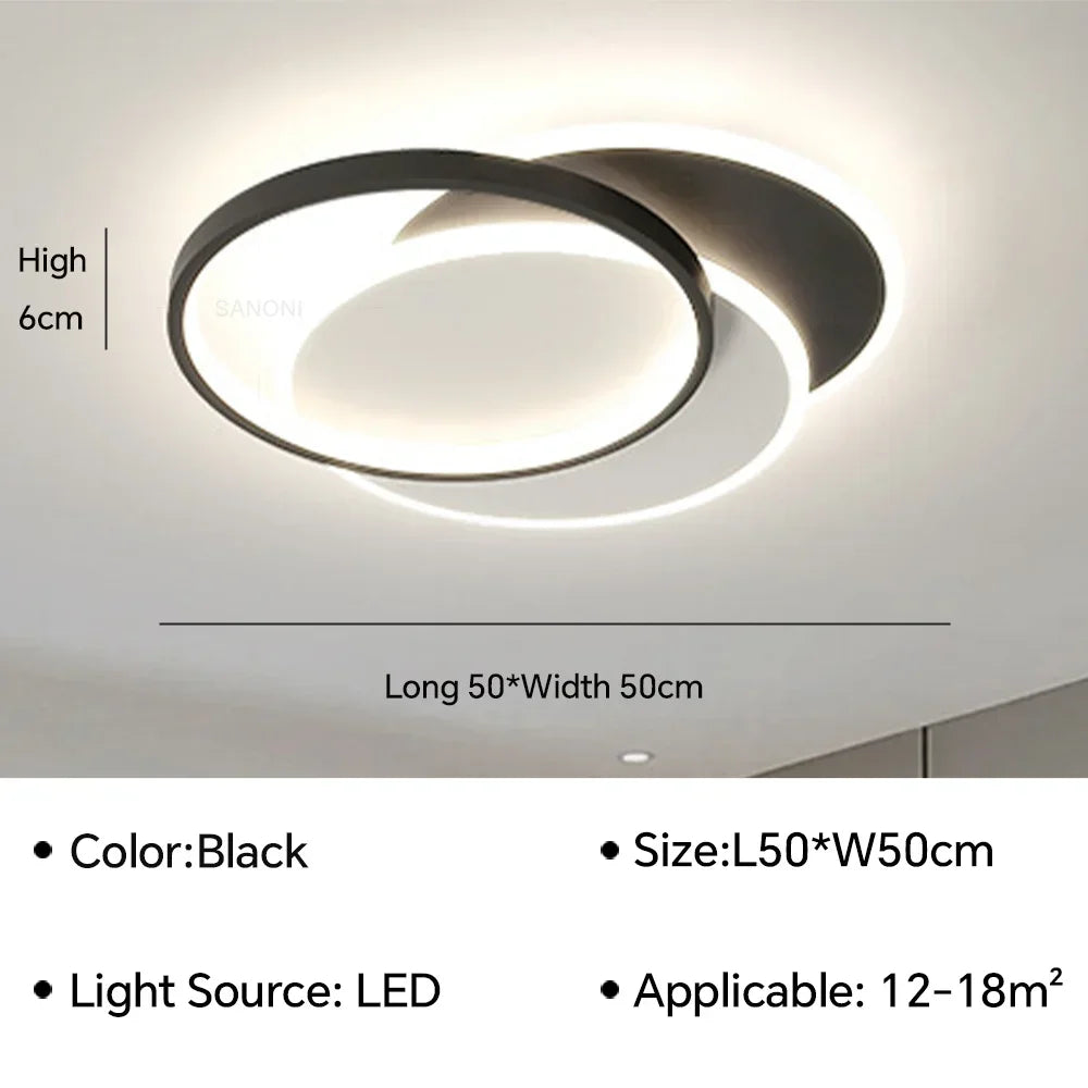 Modern Rectangle LED Ceiling Light - Ultra-Thin Minimalist Chandelier for Living Room & Kitchen, Black & White Finish, Tricolor Light