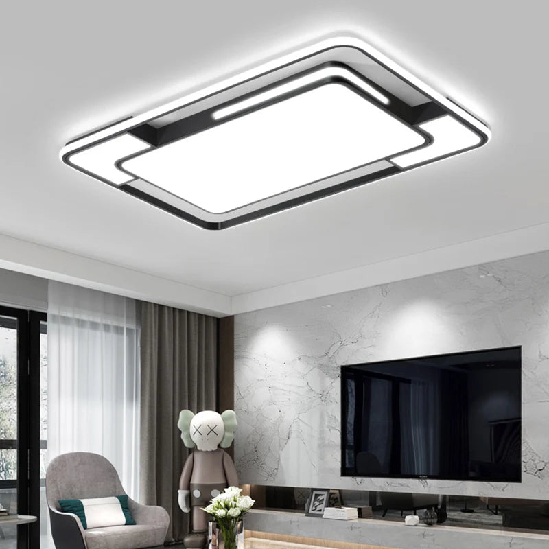 Modern Double-Frame LED Flush Mount Ceiling Light - Geometric Acrylic Fixture for Living Room, Dining Room & Bedroom (Dimmable with Remote Option)
