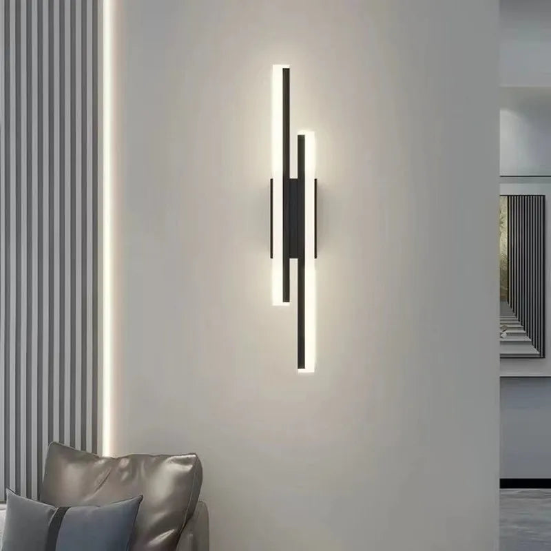 Modern Minimalist Linear LED Wall Sconce - Black Crossed Acrylic Light Fixture for Bedroom Bedside, Living Room & Hallway (3-Color Changing)