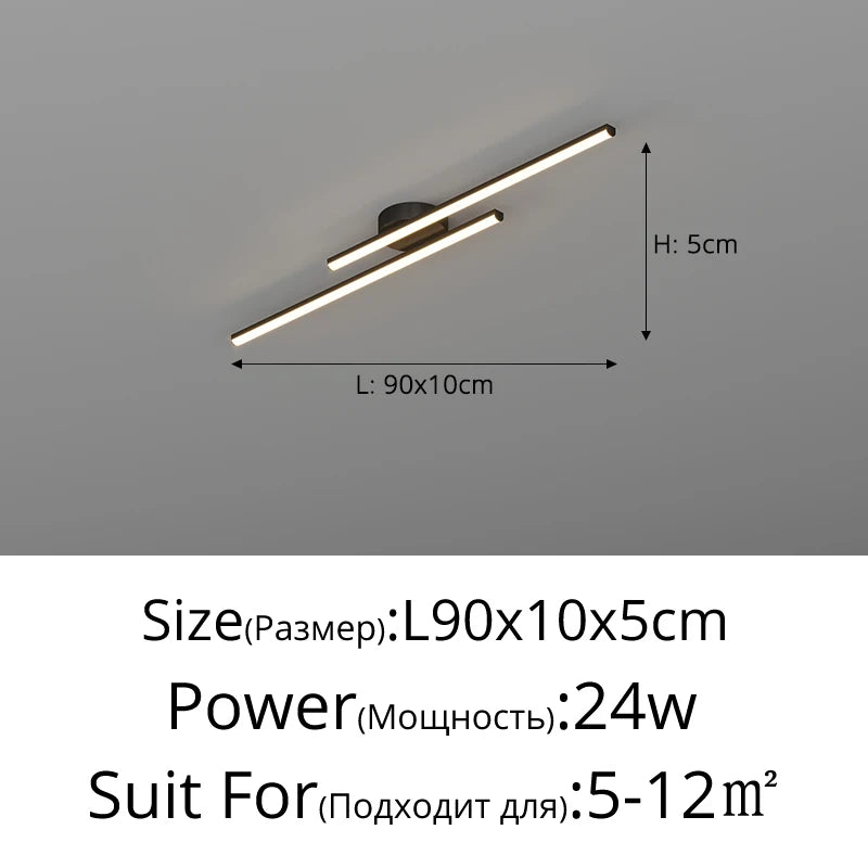 Modern Linear LED Flush Mount Ceiling Light - Black Crossed Bars Chandelier for Living Room, Dining Room & Bedroom (Dimmable with Remote Option)