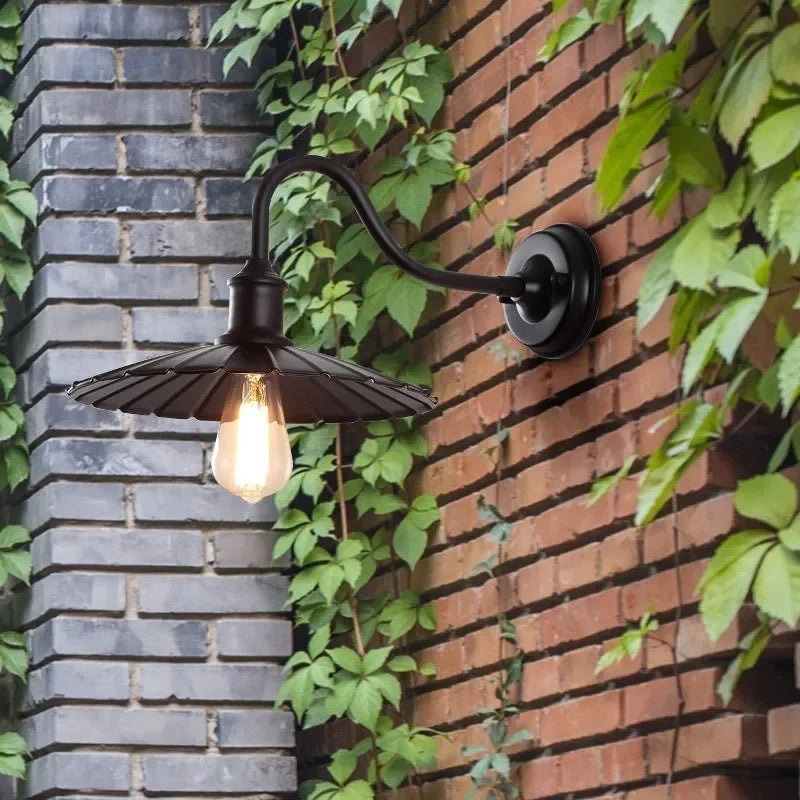 Vintage Gooseneck Barn Light - Waterproof Antique Bronze Exterior Sconce, E27 Socket for Porch, Patio, Farmhouse Decor