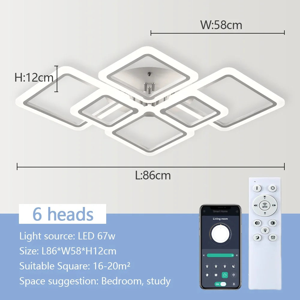 Modern Geometric Squares LED Flush Mount Ceiling Light - White Multi-Head Acrylic Fixture for Living Room & Bedroom (Dimmable with Remote Option)