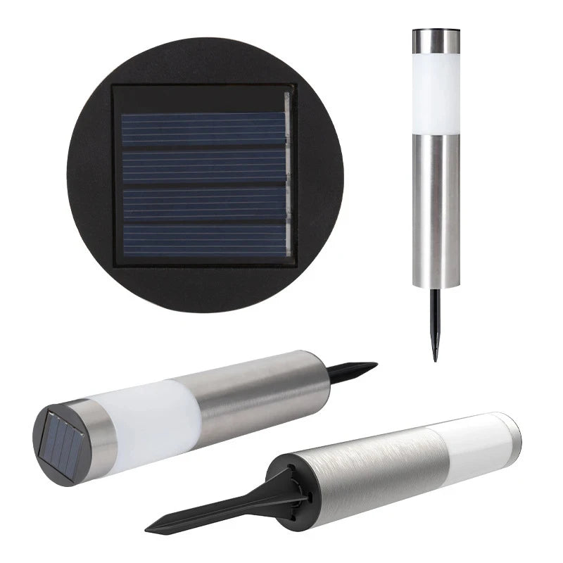 Modern Stainless Steel Solar Path Lights - Waterproof Outdoor LED Bollard Stake Lights for Garden, Walkway & Yard (Warm White, Set of 4)
