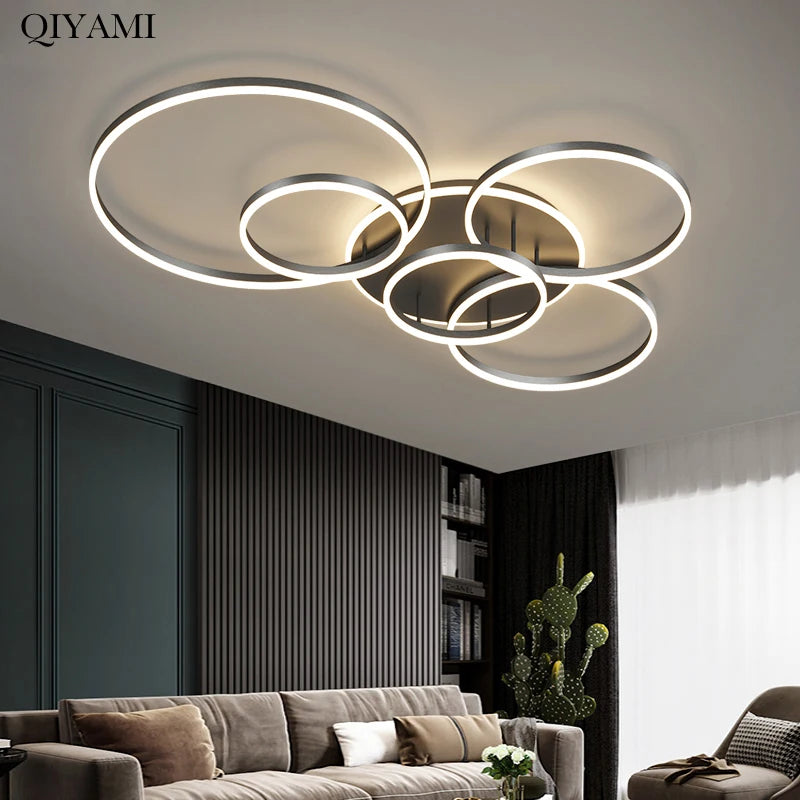 Modern Interlocking Rings LED Flush Mount Ceiling Light - Gold Acrylic Geometric Fixture for Living Room & Bedroom (Dimmable with Remote Option)