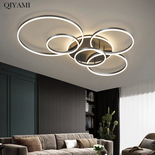 Modern Interlocking Rings LED Flush Mount Ceiling Light - Gold Acrylic Geometric Fixture for Living Room & Bedroom (Dimmable with Remote Option)