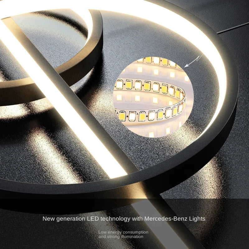 Modern Linear LED Chandelier - Minimalist Ring & Bar Pendant Light for Dining Room, 40-Inch (100cm) Golden Finish, Dimmable with Remote