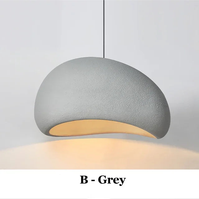 Modern Wabi-Sabi Pendant Light - Stone-Texture LED Chandelier for Living Room, Large 32-Inch Gray Hanging Lamp, Warm White Lighting
